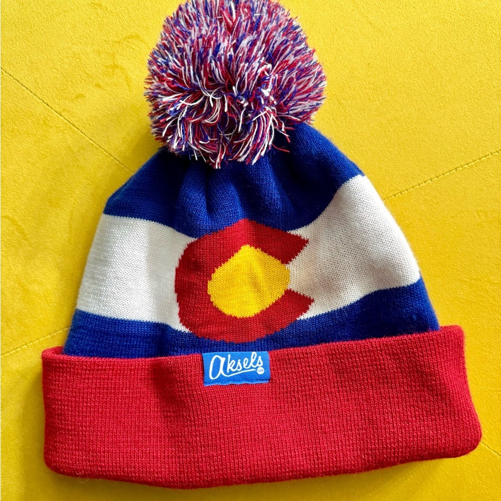Aksels Colorado Flag Winter Pom Beanie Cap
